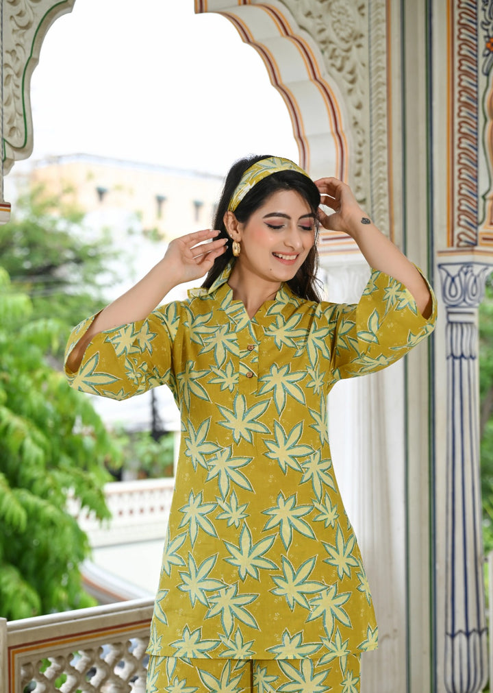 Star yellow printed cotton co-ord set