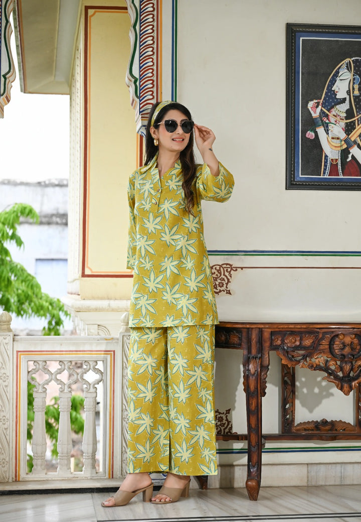 Star yellow printed cotton co-ord set