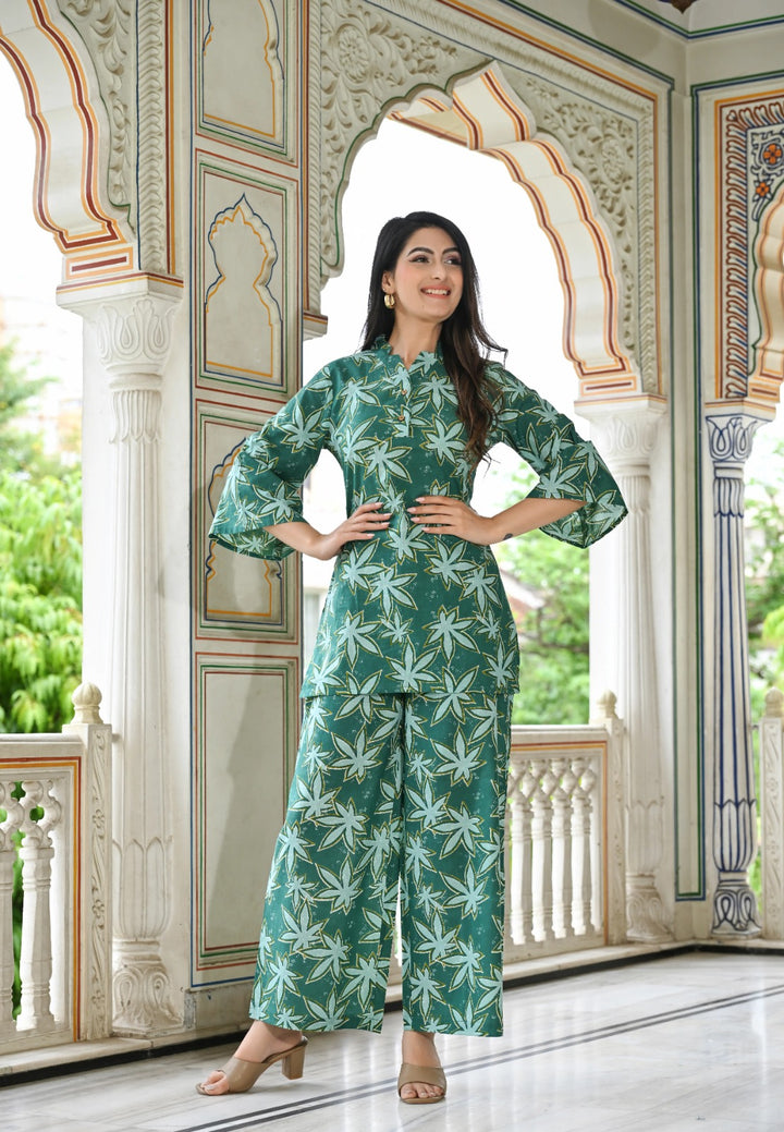 Star green printed cotton co- ord set