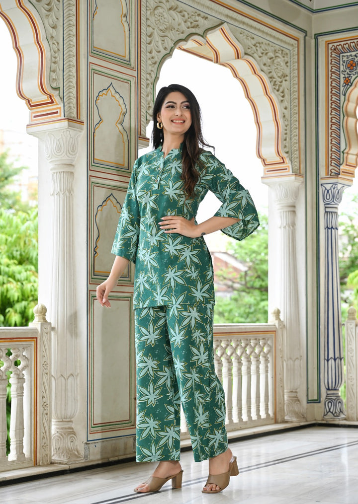 Star green printed cotton co- ord set