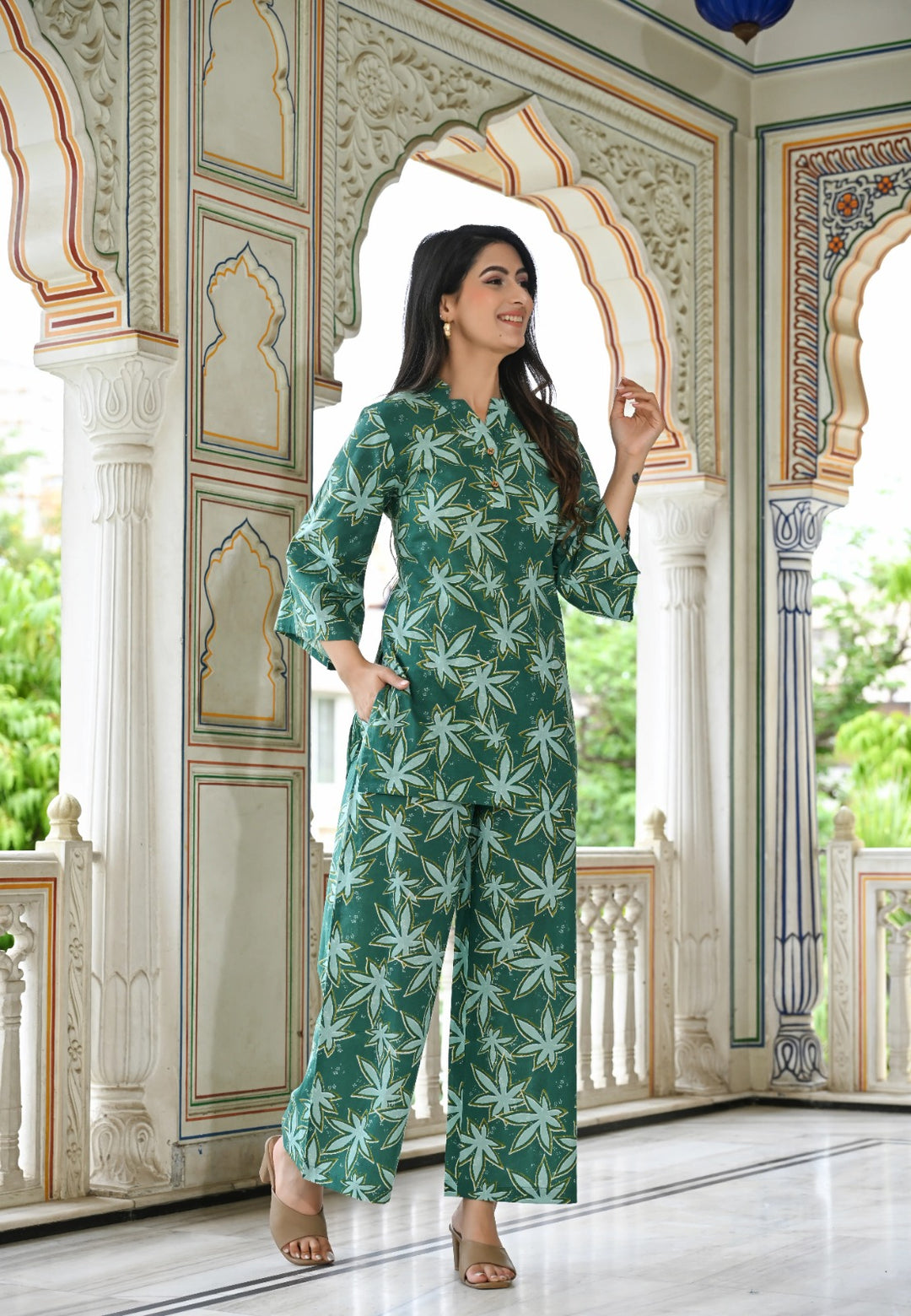 Star green printed cotton co- ord set