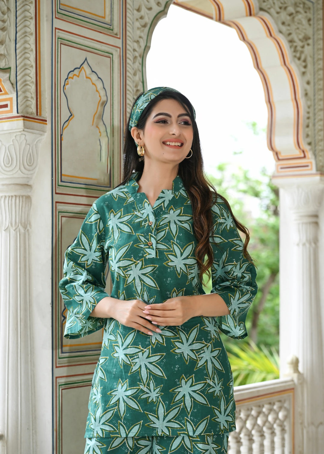 Star green printed cotton co- ord set