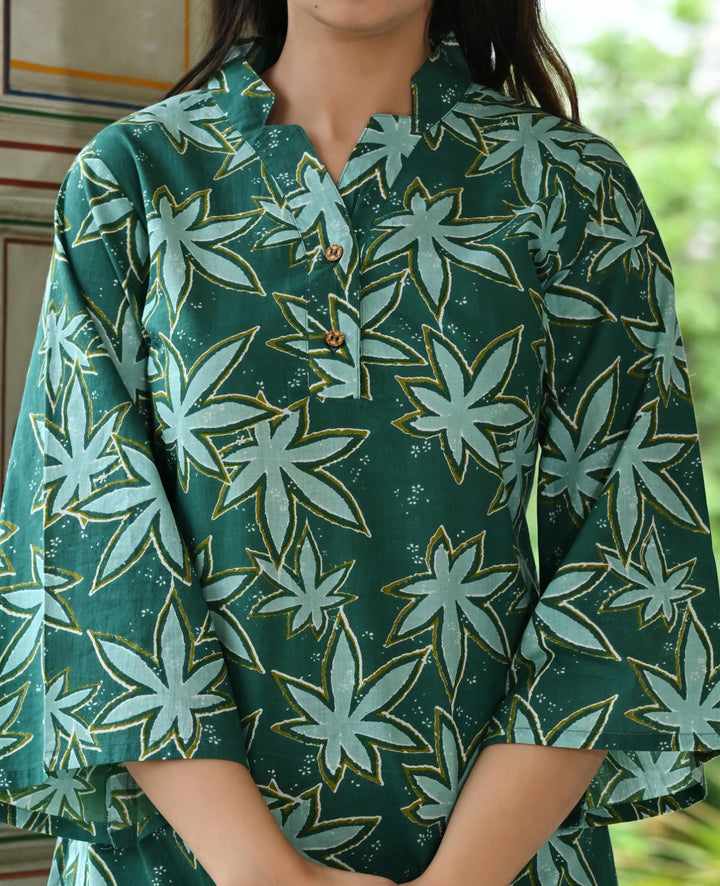 Star green printed cotton co- ord set