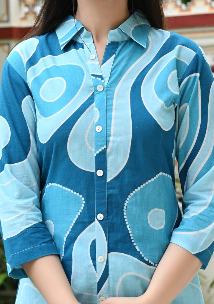 Bold blue abstract  printed cotton co-ords sets