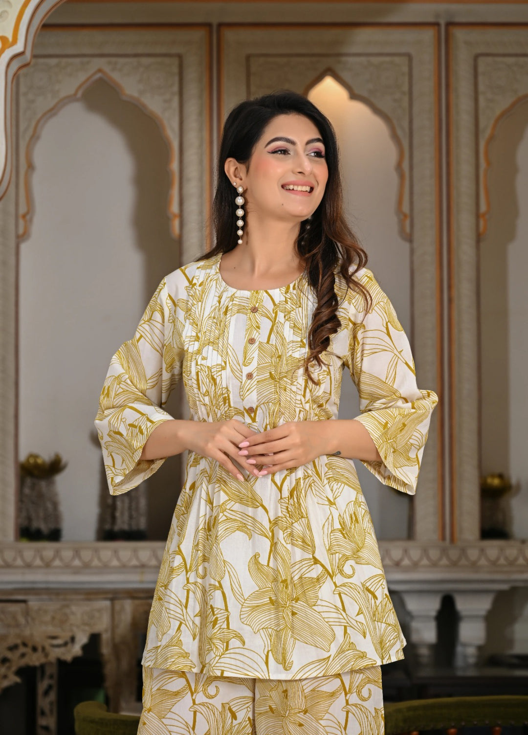 White printed cotton co- ord set