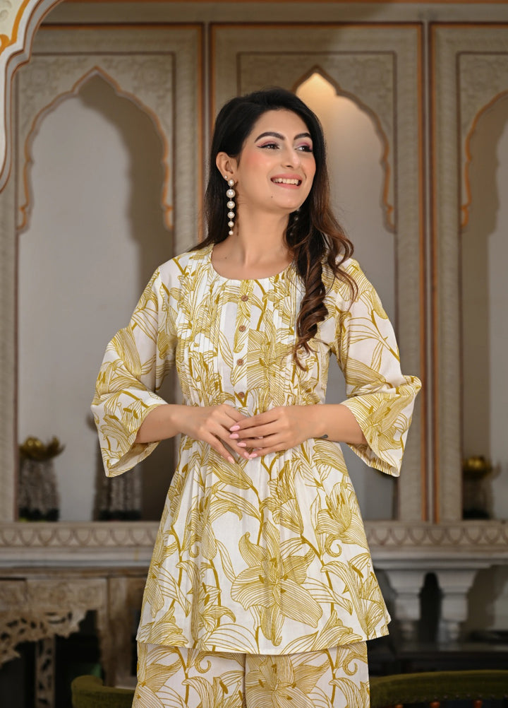 White printed cotton co- ord set