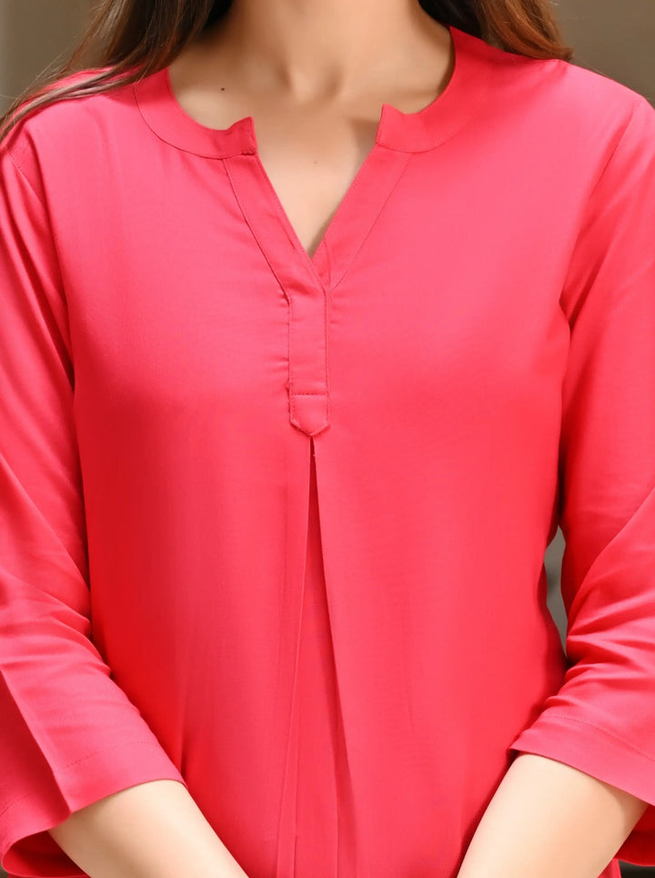 Hot Pink Viscose Pleated Top