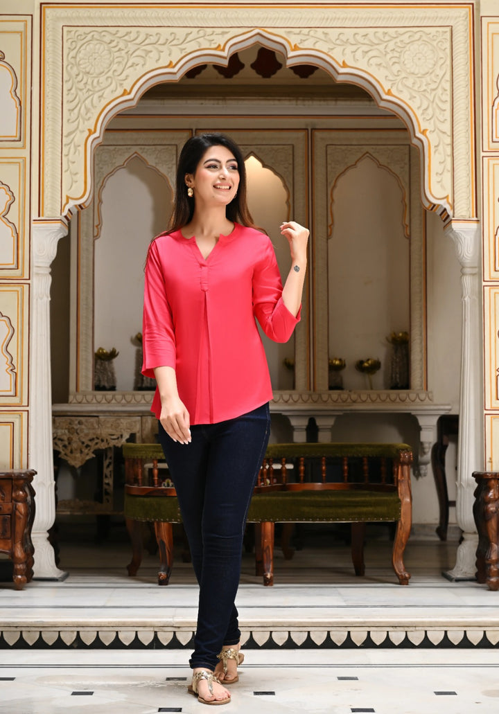 Hot Pink Viscose Pleated Top