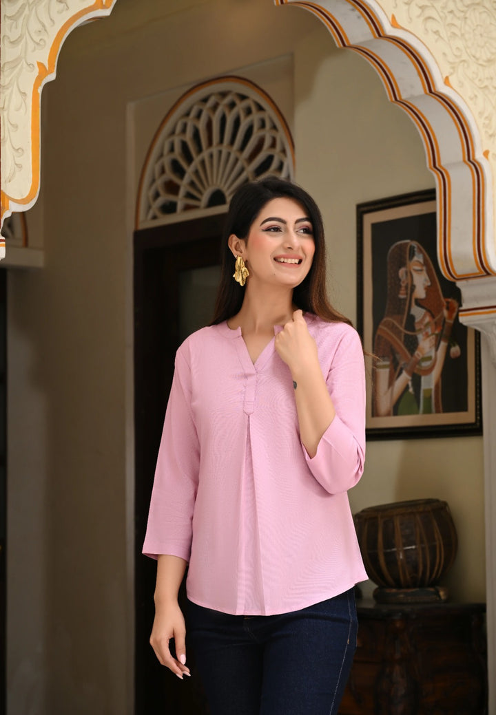 Orchid Pink Viscose Pleated Top