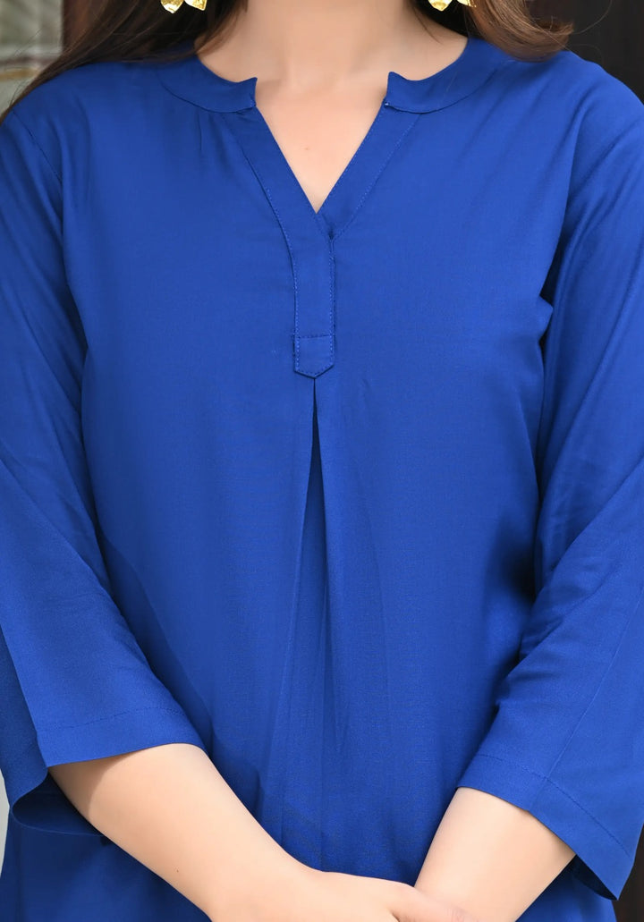 Royal Blue Viscose Pleated Top