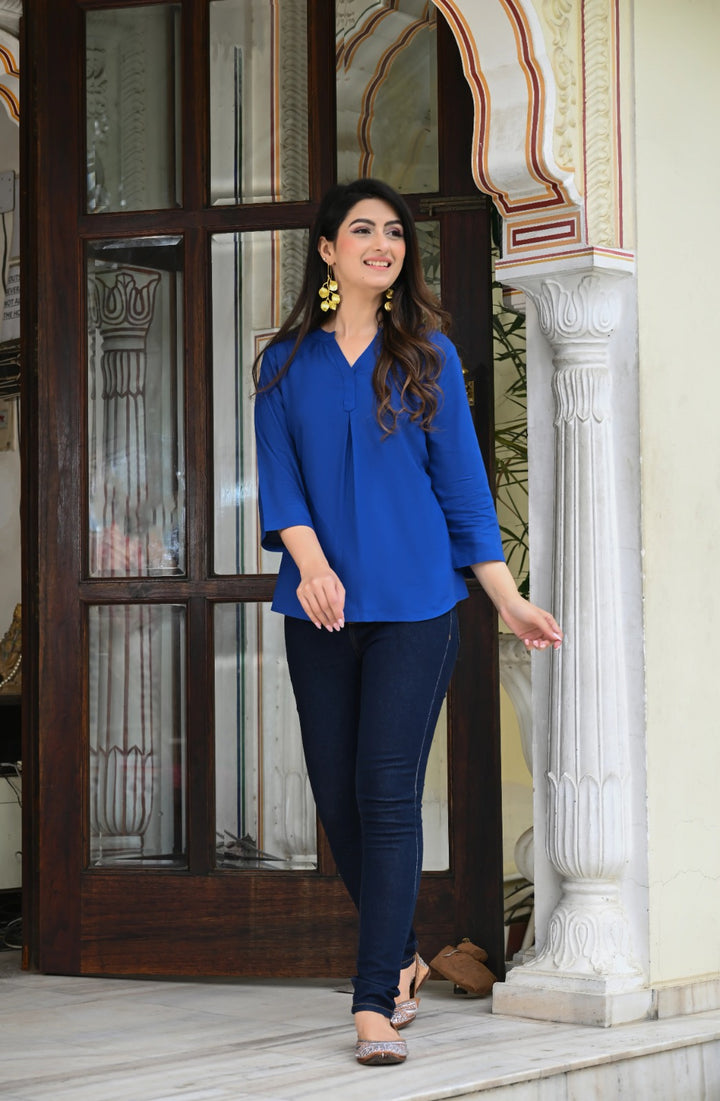 Royal Blue Viscose Pleated Top