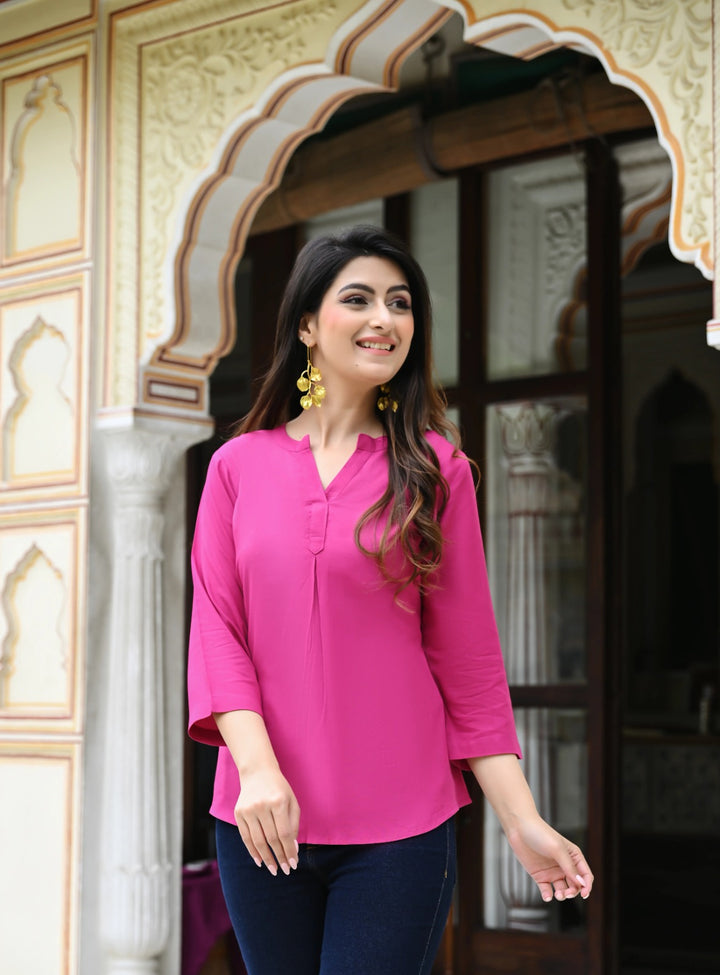 Magenta Pink Viscose Pleated Top
