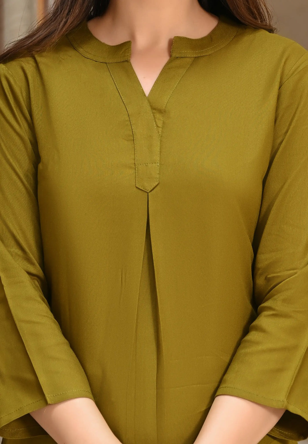 Deep Olive Viscose Pleated Top