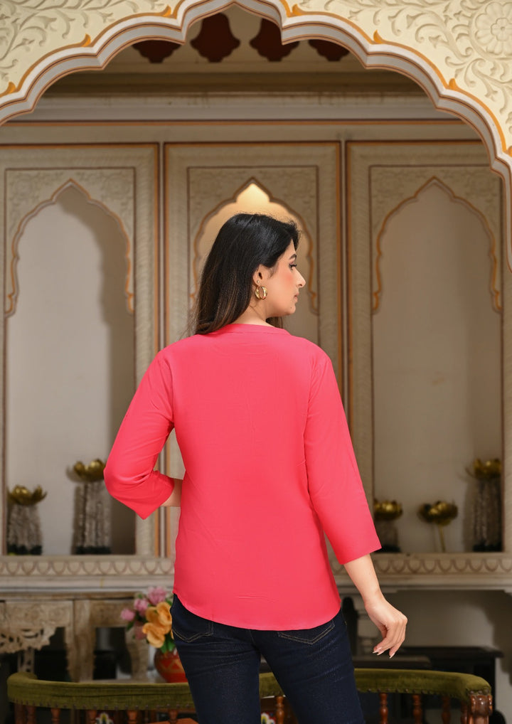 Hot Pink Viscose Pleated Top