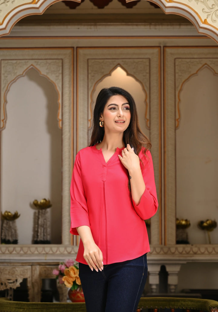 Hot Pink Viscose Pleated Top