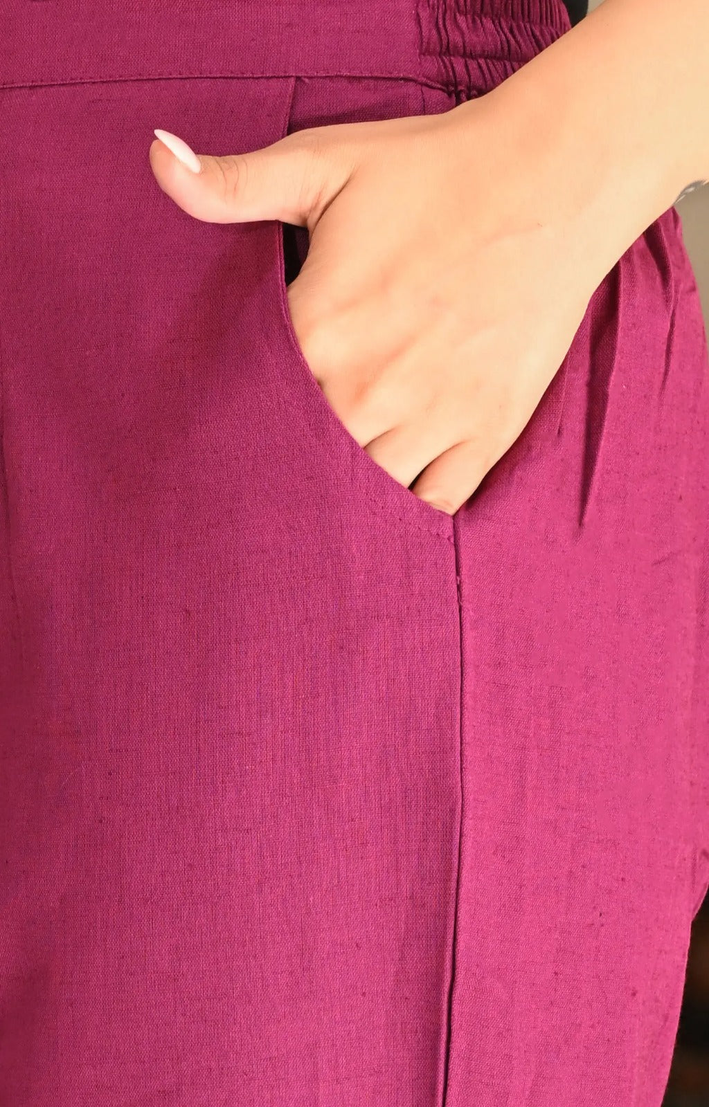 WINE SOLID AIRY LINEN PANTS