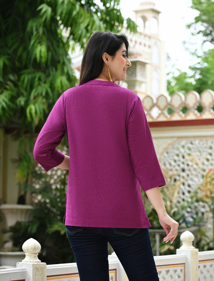 Wine airy linen short kurti