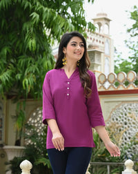 Wine airy linen short kurti