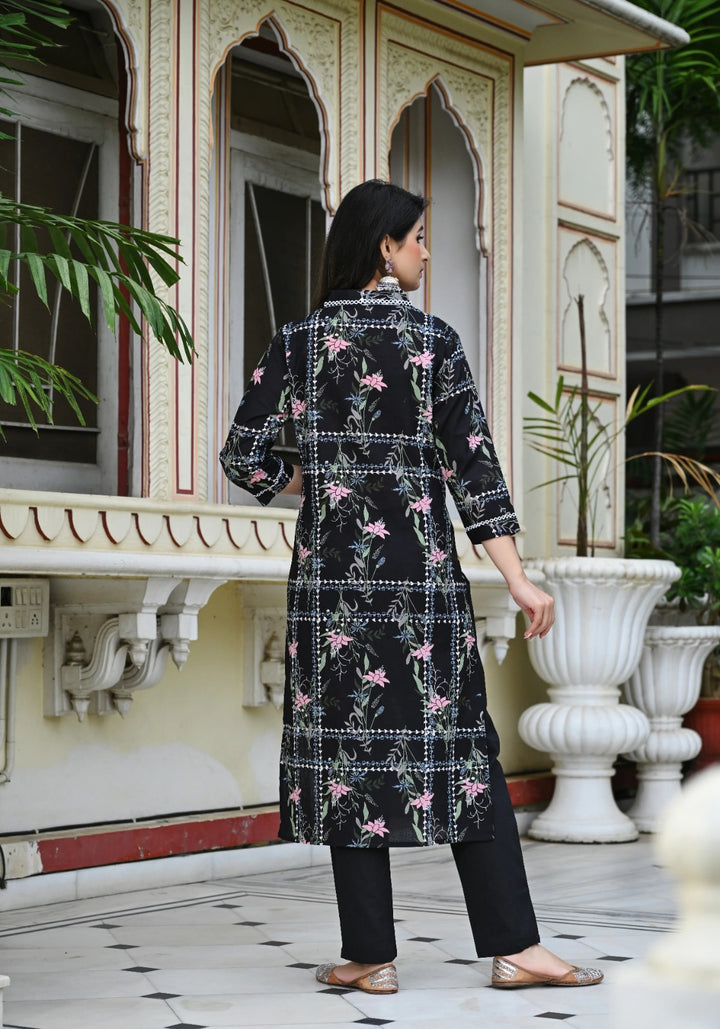 Black Geometric Floral Print Cotton 3 Piece Set