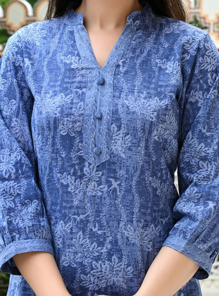 Blue floral texture print cotton co-ord set