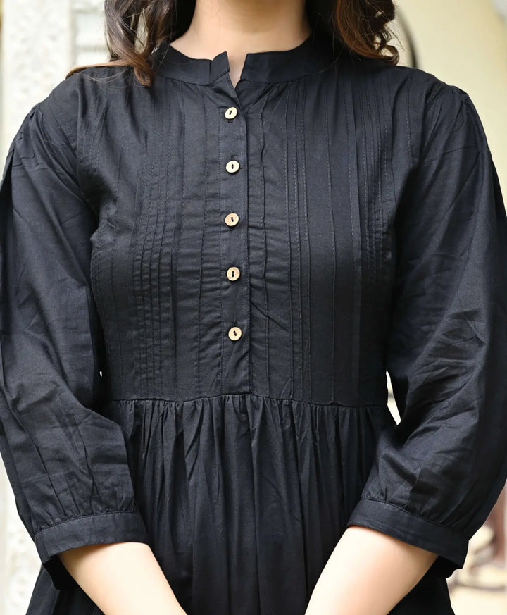 Black Solid Pintucks Top