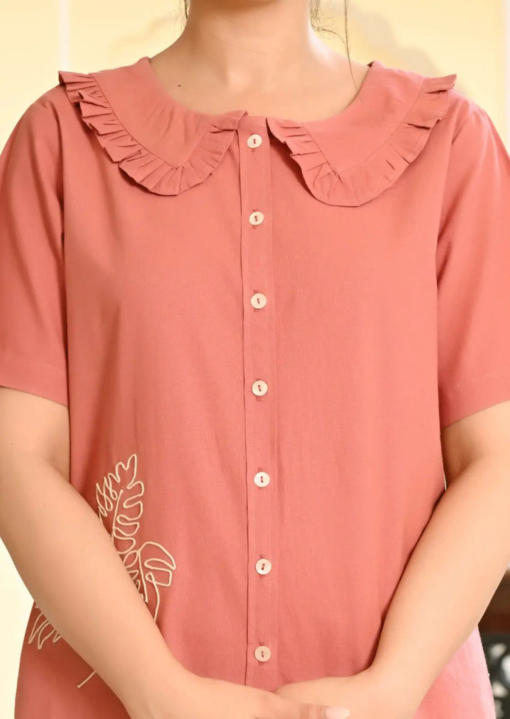 Peach Blossom Embroidered Co-ord Set
