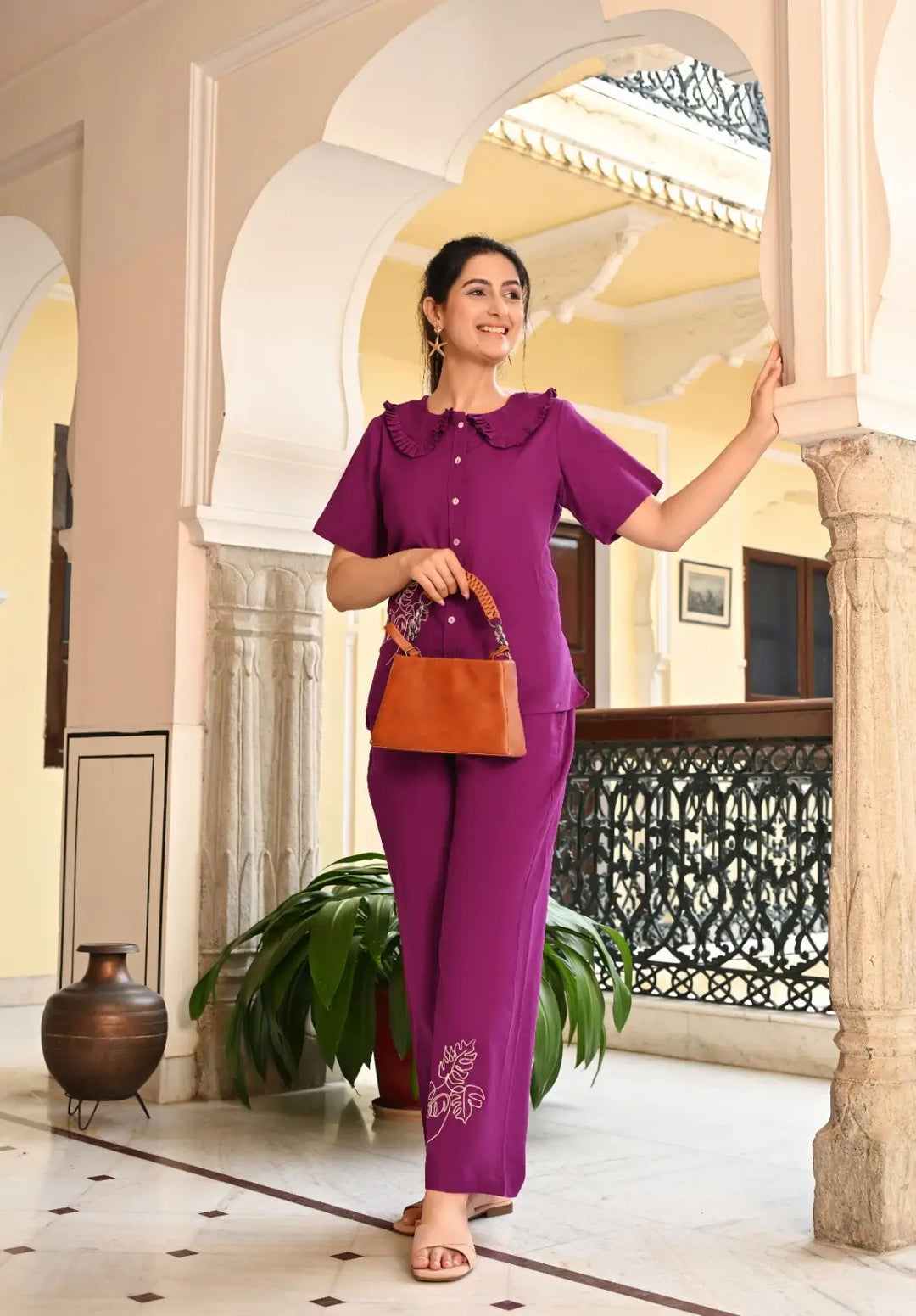 Wine Embroidered Co-ord Set