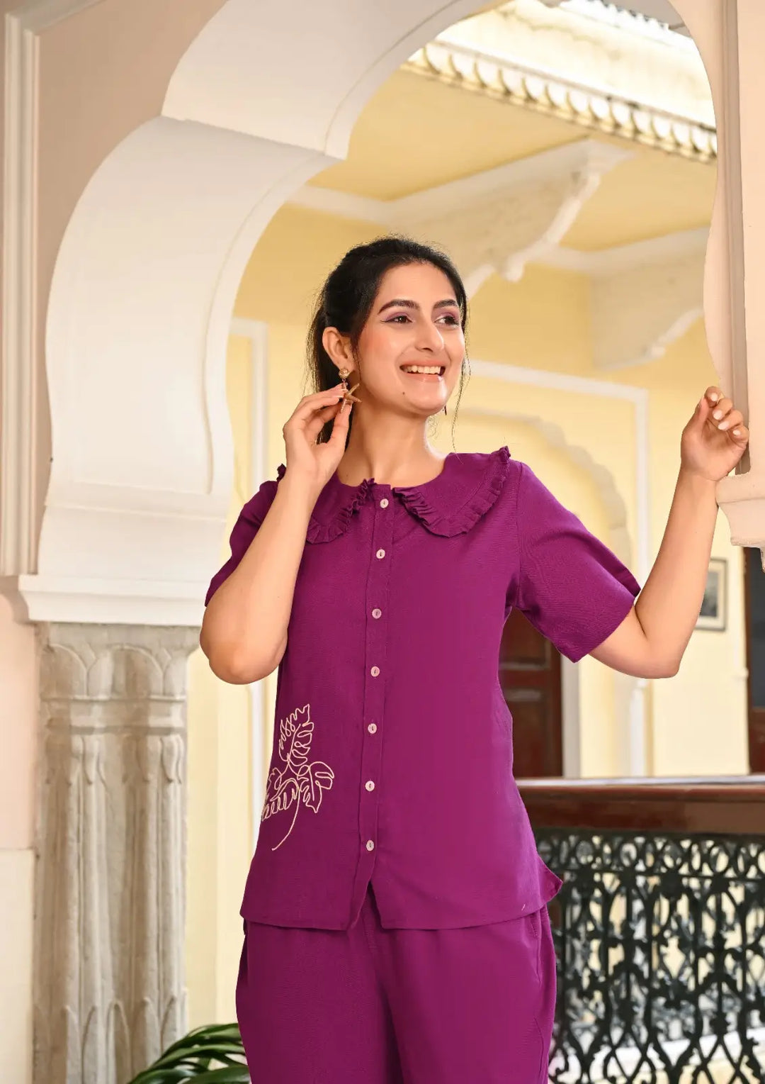 Wine Embroidered Co-ord Set