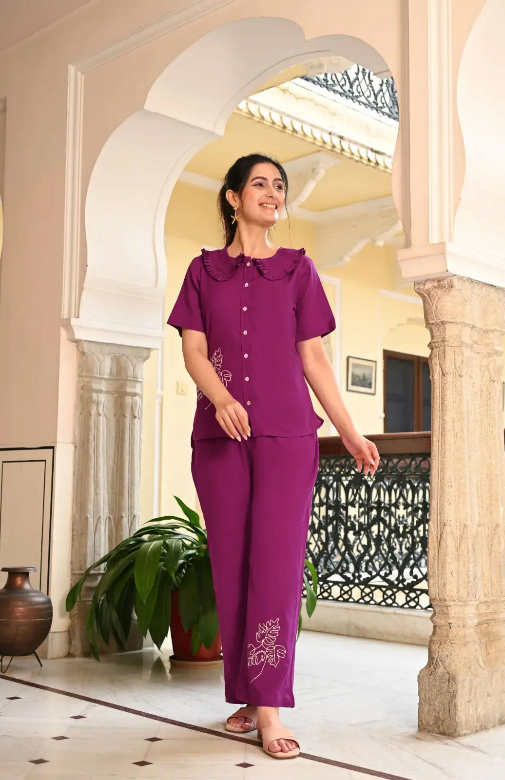 Wine Embroidered Co-ord Set