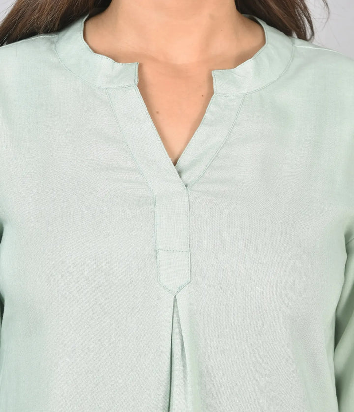 Viscose Pleated Top Combo – Pista Green & Cream