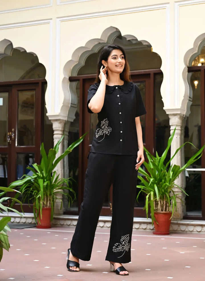 Black  Embroidered Co-ord Set