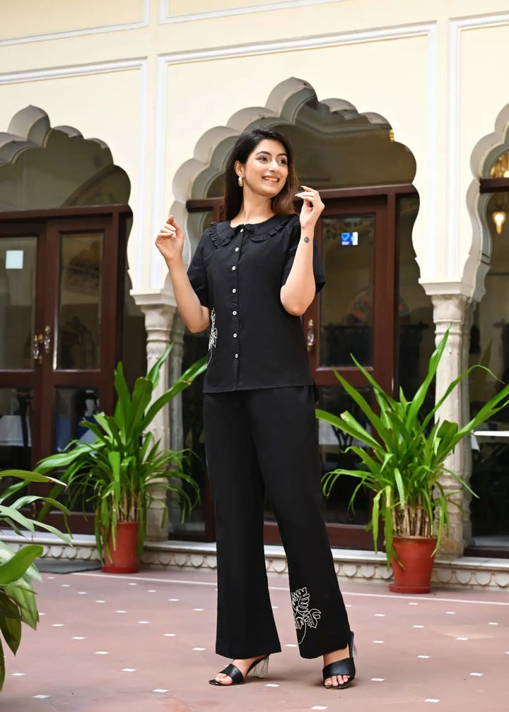 Black  Embroidered Co-ord Set