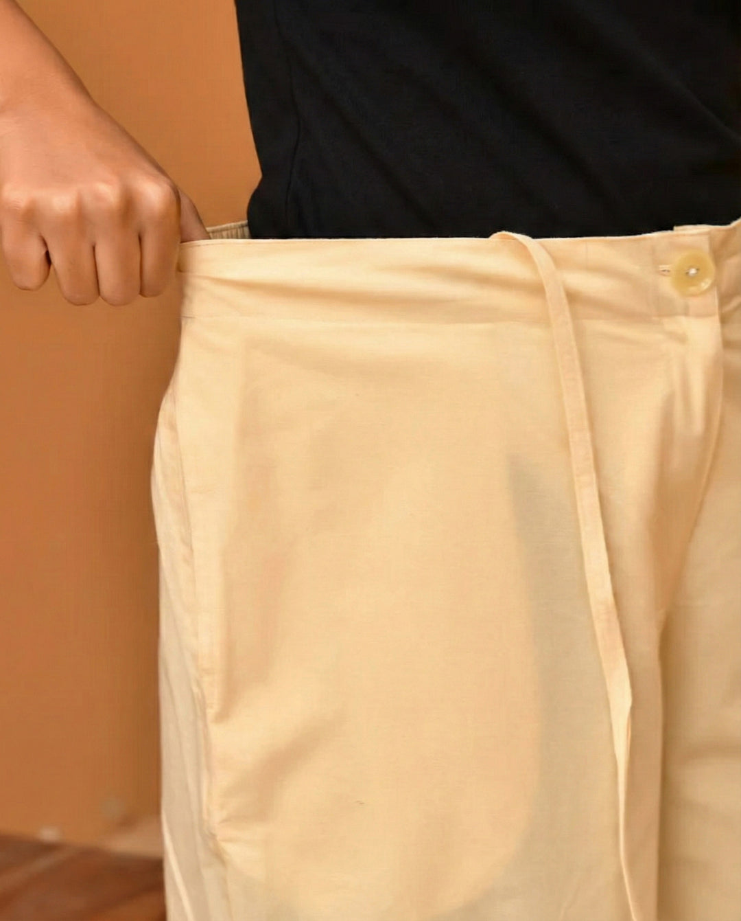 Off White Solid Straight Pants