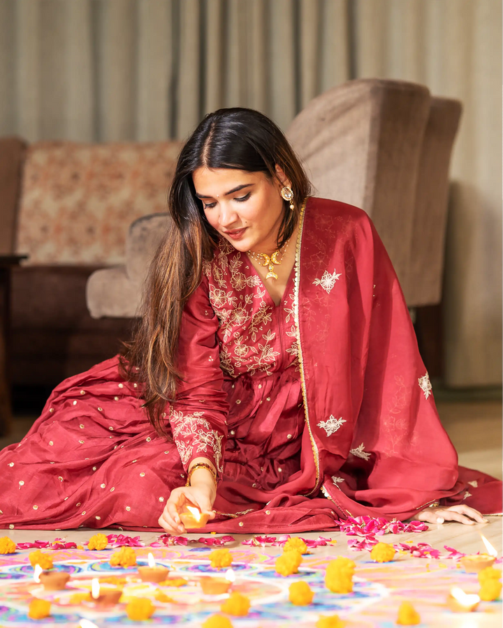KIumudini Mehroon Designer Kurta Set