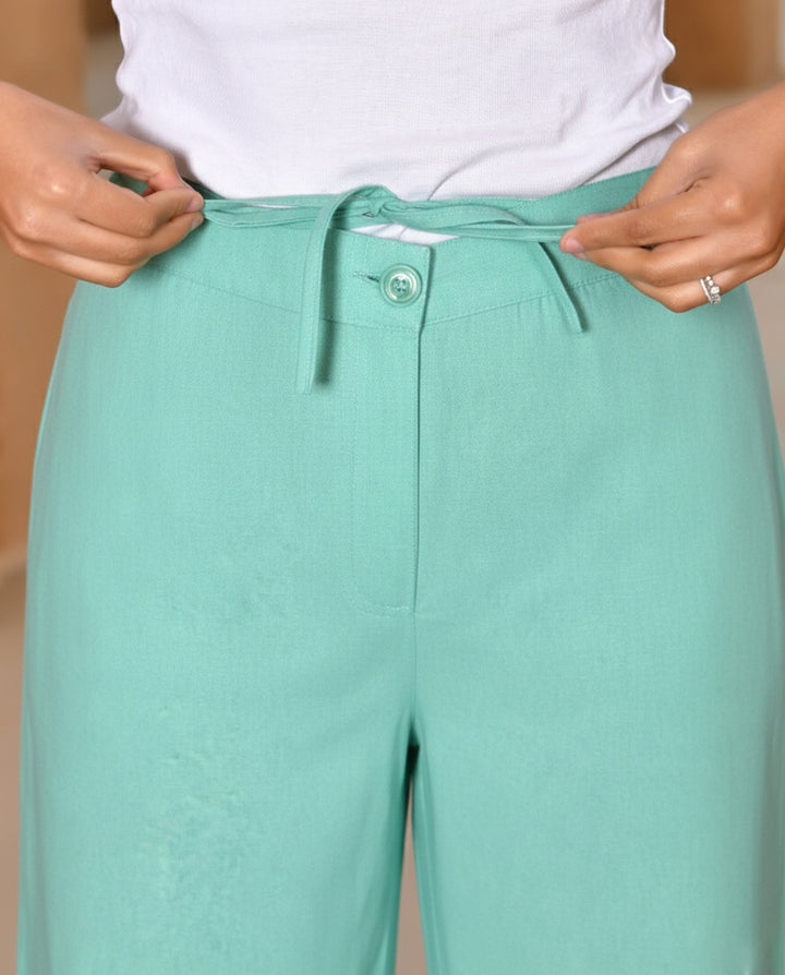 Turquiose Solid Straight Pants